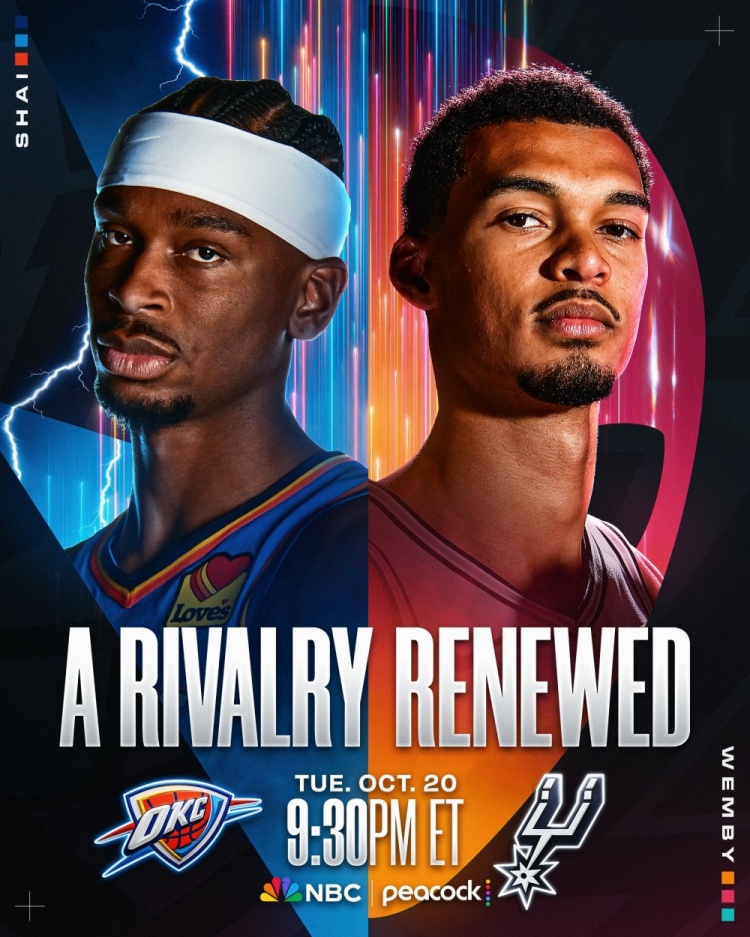 NBA官方发布揭幕战海报 雷霆马刺宿敌重逢